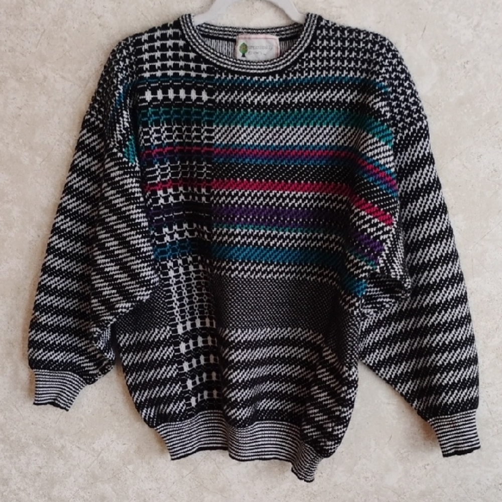 Organically Grown Multicolor Patterned Sweater/ 100% Acrylic, Y2K, Size M